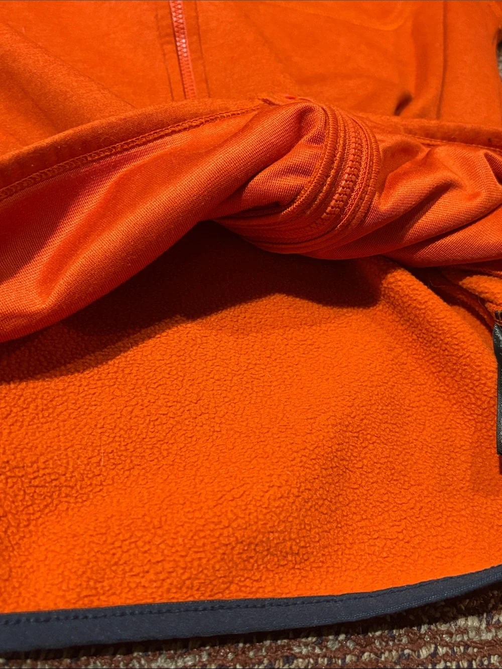 The north face skyline full zip fleece jacket logo stretch orange/navy small